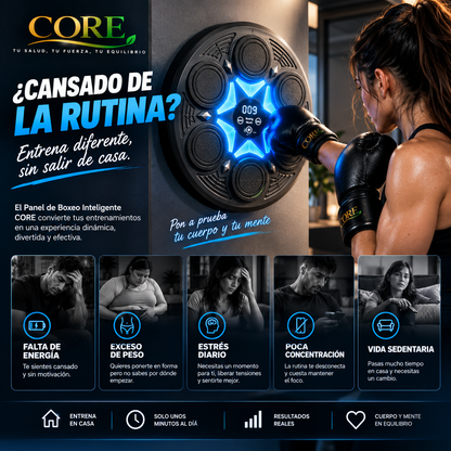 Mujer entrenando con el Panel de Boxeo CORE en casa